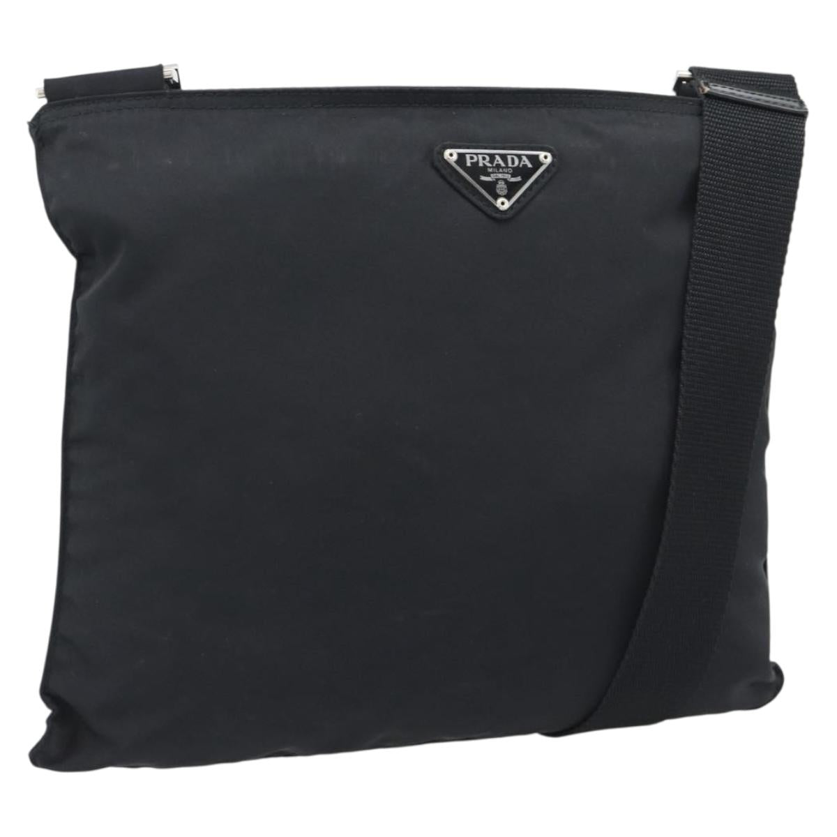 PRADA Shoulder Bag Nylon Black Silver Auth 196155A