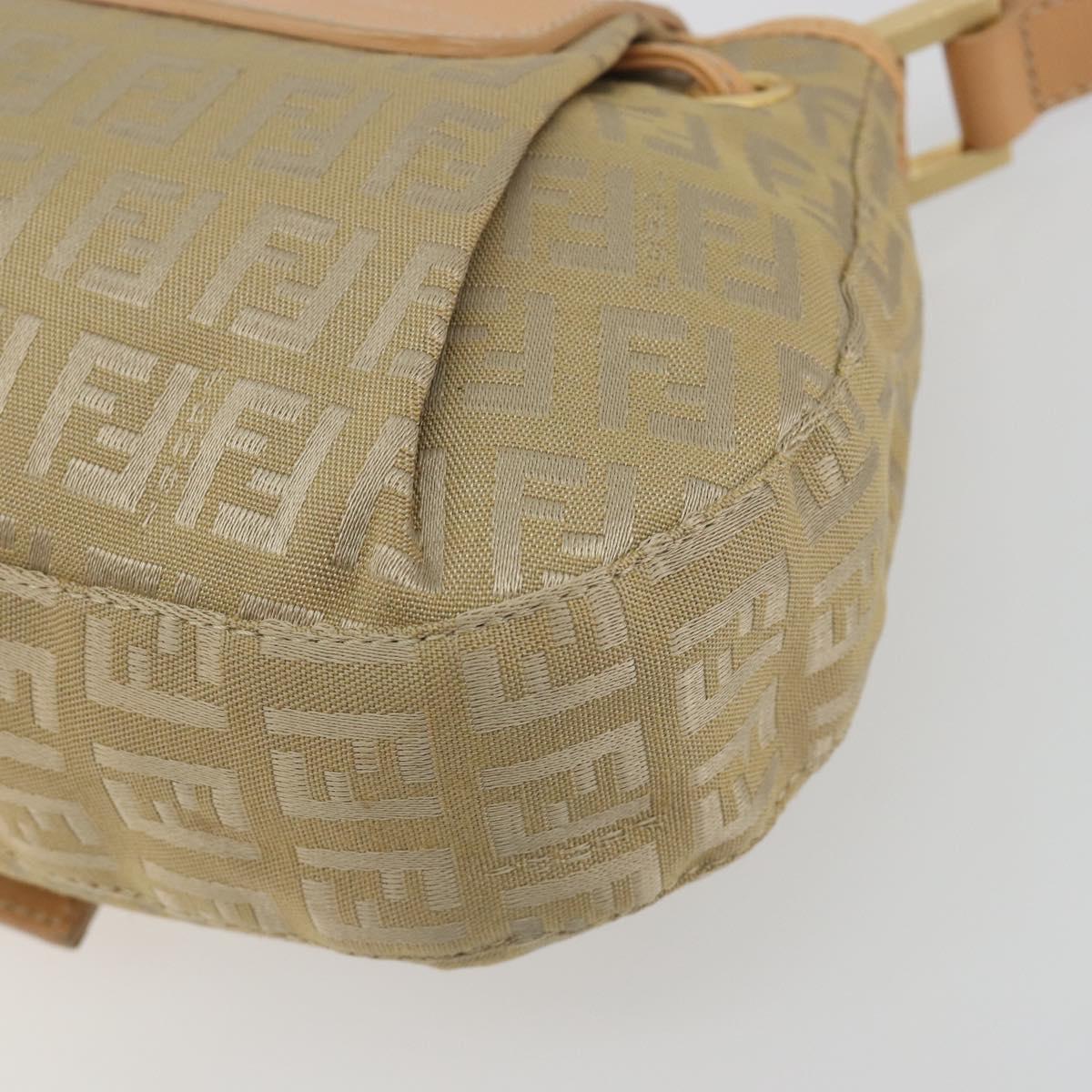 FENDI Zucchino Canvas Mamma Baguette Shoulder Bag Beige Gold Auth 196156V