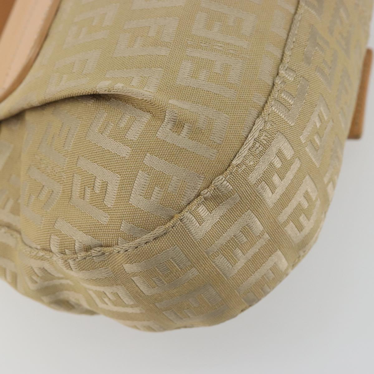 FENDI Zucchino Canvas Mamma Baguette Shoulder Bag Beige Gold Auth 196156V