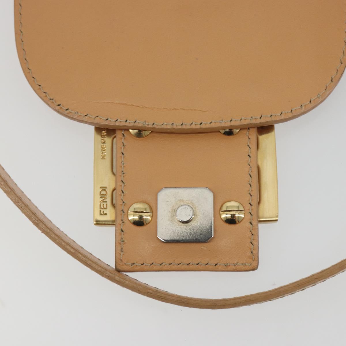FENDI Zucchino Canvas Mamma Baguette Shoulder Bag Beige Gold Auth 196156V