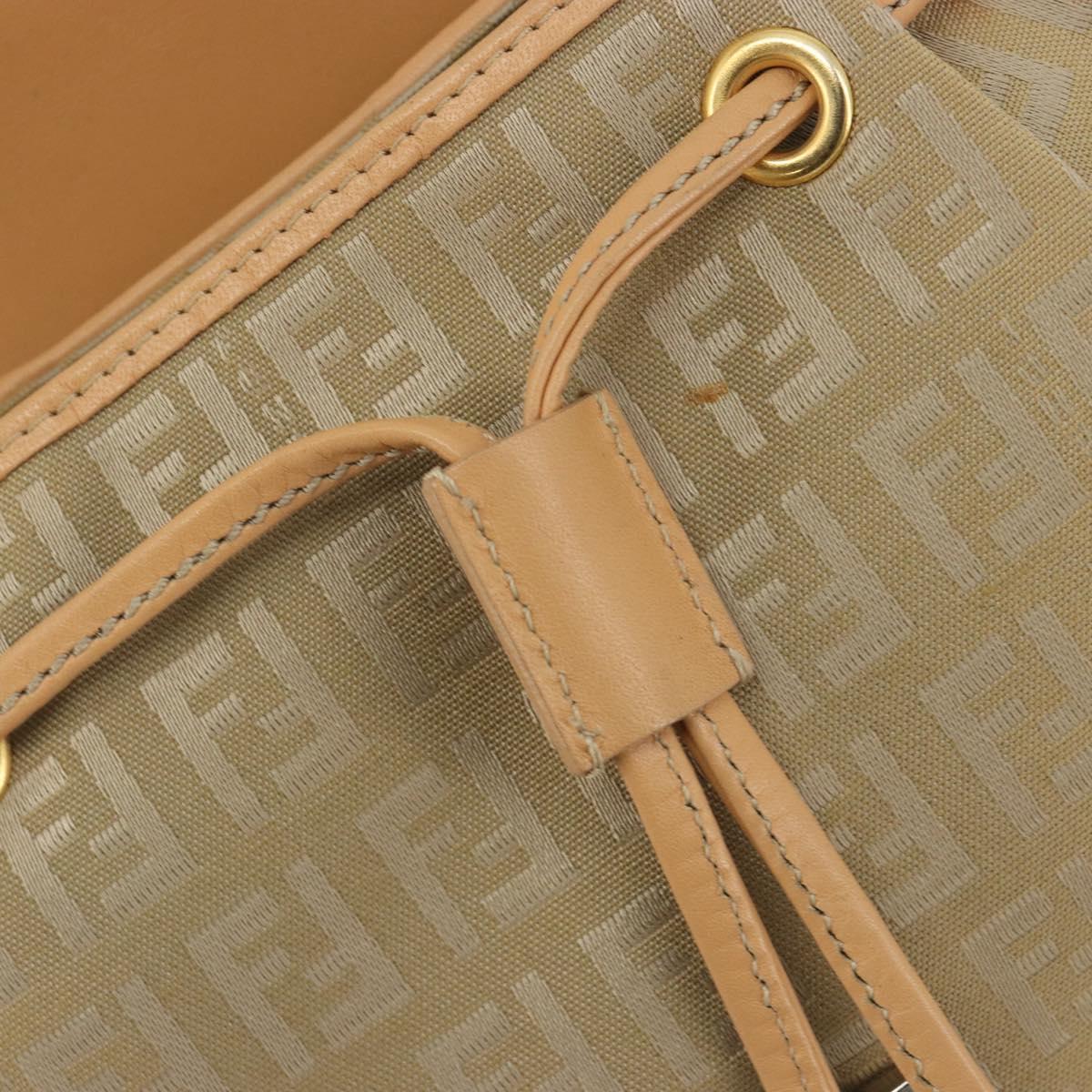 FENDI Zucchino Canvas Mamma Baguette Shoulder Bag Beige Gold Auth 196156V