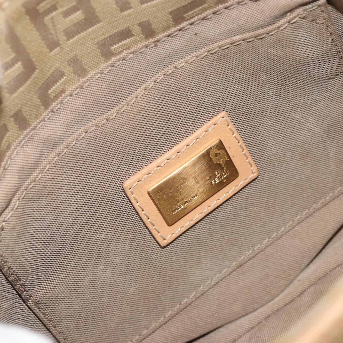 FENDI Zucchino Canvas Mamma Baguette Shoulder Bag Beige Gold Auth 196156V