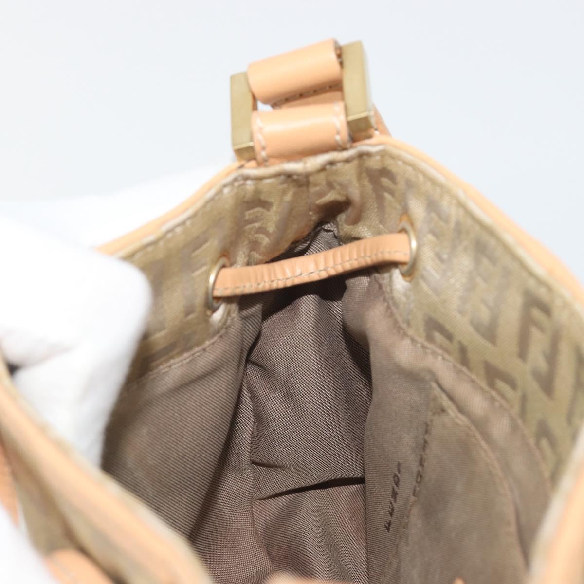 FENDI Zucchino Canvas Mamma Baguette Shoulder Bag Beige Gold Auth 196156V