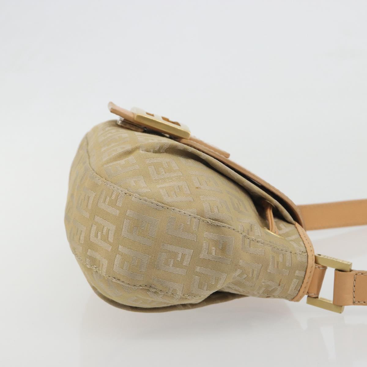 FENDI Zucchino Canvas Mamma Baguette Shoulder Bag Beige Gold Auth 196156V