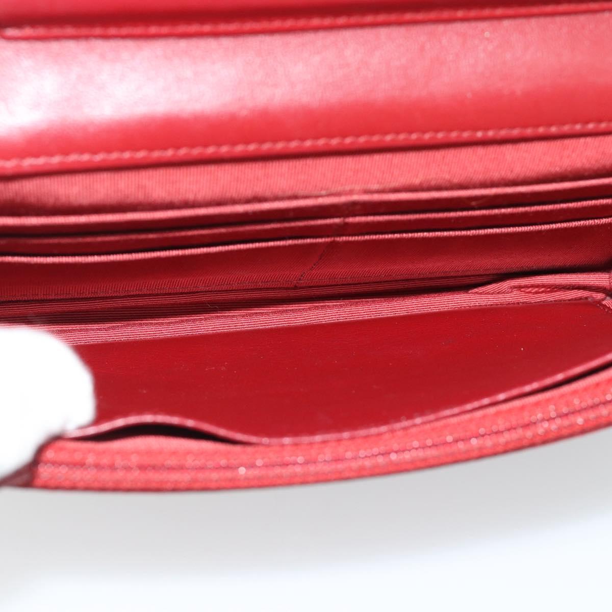 CHANEL Matelasse Chain Shoulder Wallet Lamb Skin Red Silver CC Auth 196157A