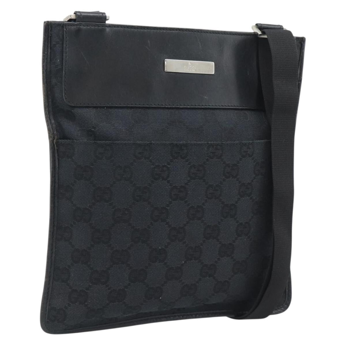 GUCCI GG Canvas Shoulder Bag Black Silver 019.0348 Auth 196159