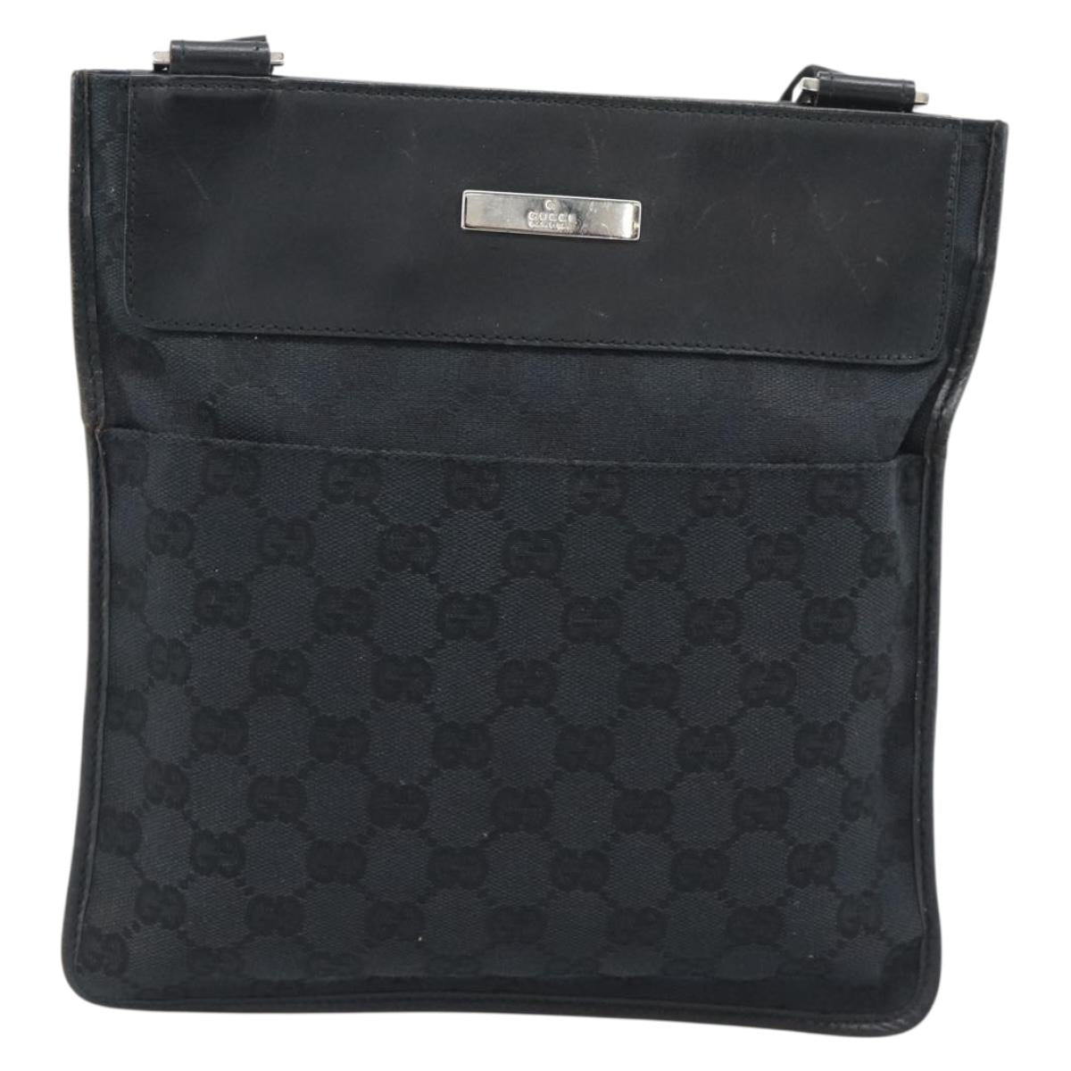 GUCCI GG Canvas Shoulder Bag Black Silver 019.0348 Auth 196159
