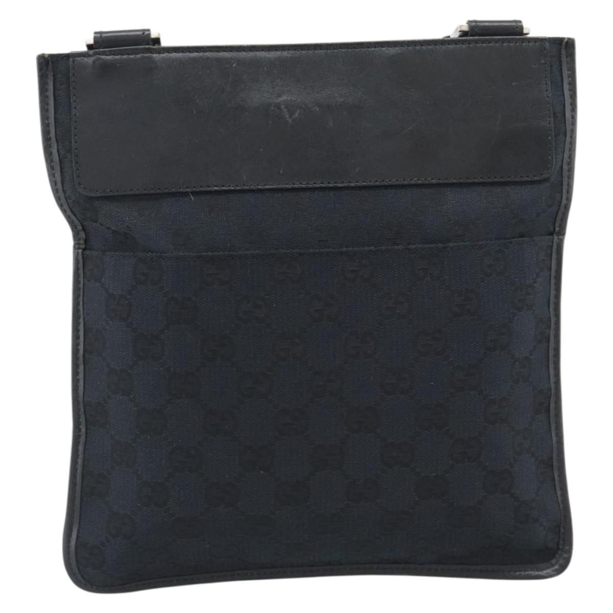 GUCCI GG Canvas Shoulder Bag Black Silver 019.0348 Auth 196159