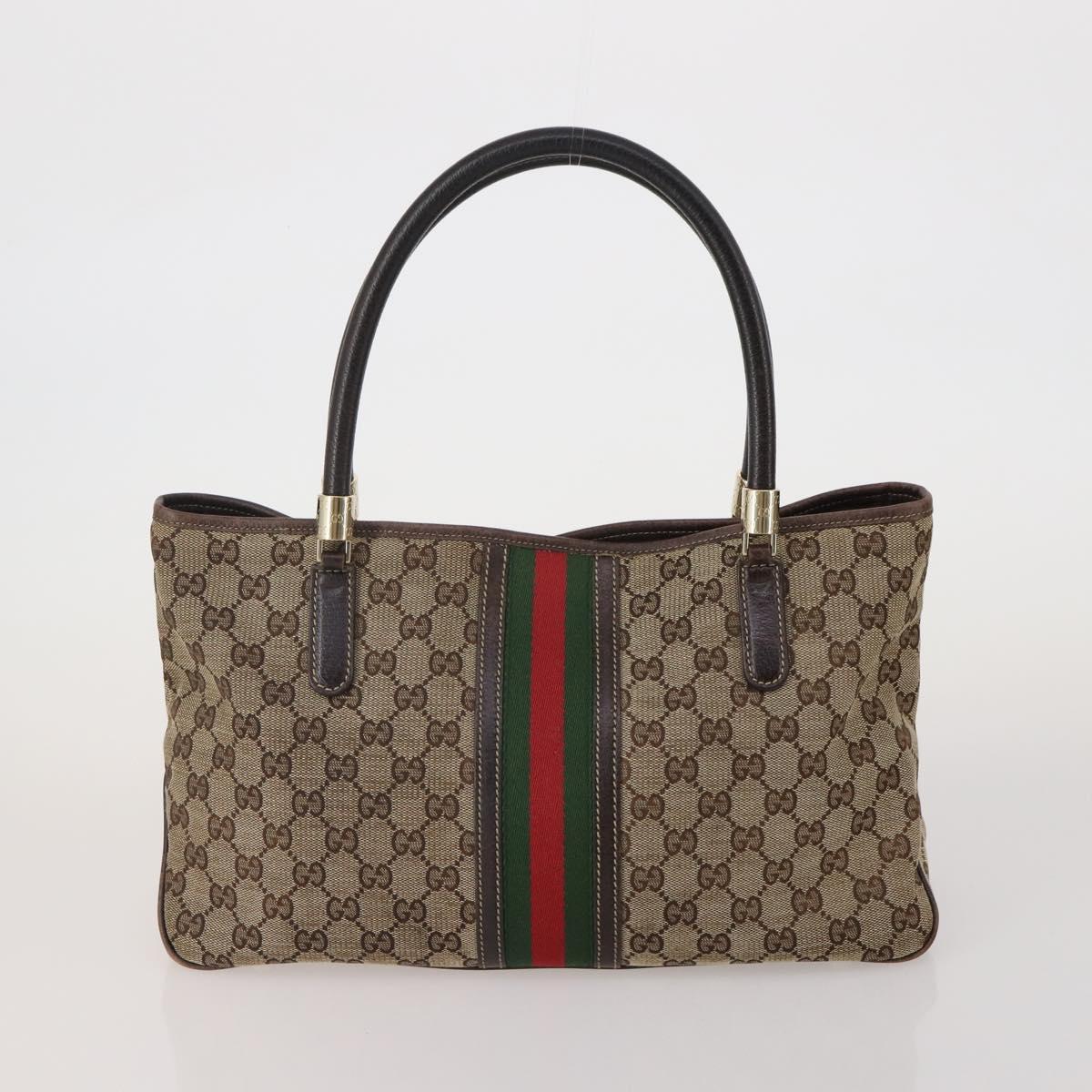 GUCCI GG Canvas GG Supreme Web Sherry Line Hand Bag PVC 3 Set Beige Auth 196165