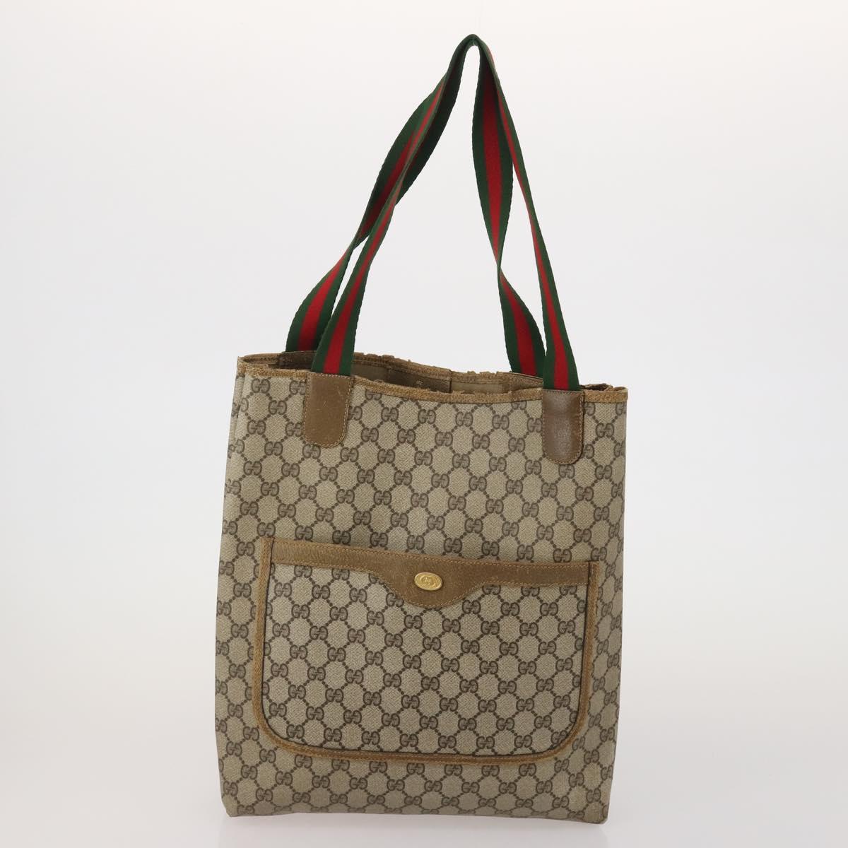 GUCCI GG Canvas GG Supreme Web Sherry Line Hand Bag PVC 3 Set Beige Auth 196165