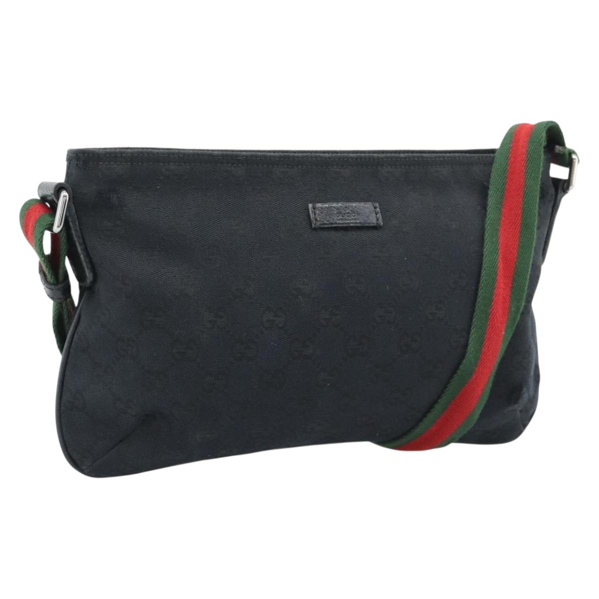 GUCCI GG Canvas Shoulder Bag Black Silver 189749 Auth 196176