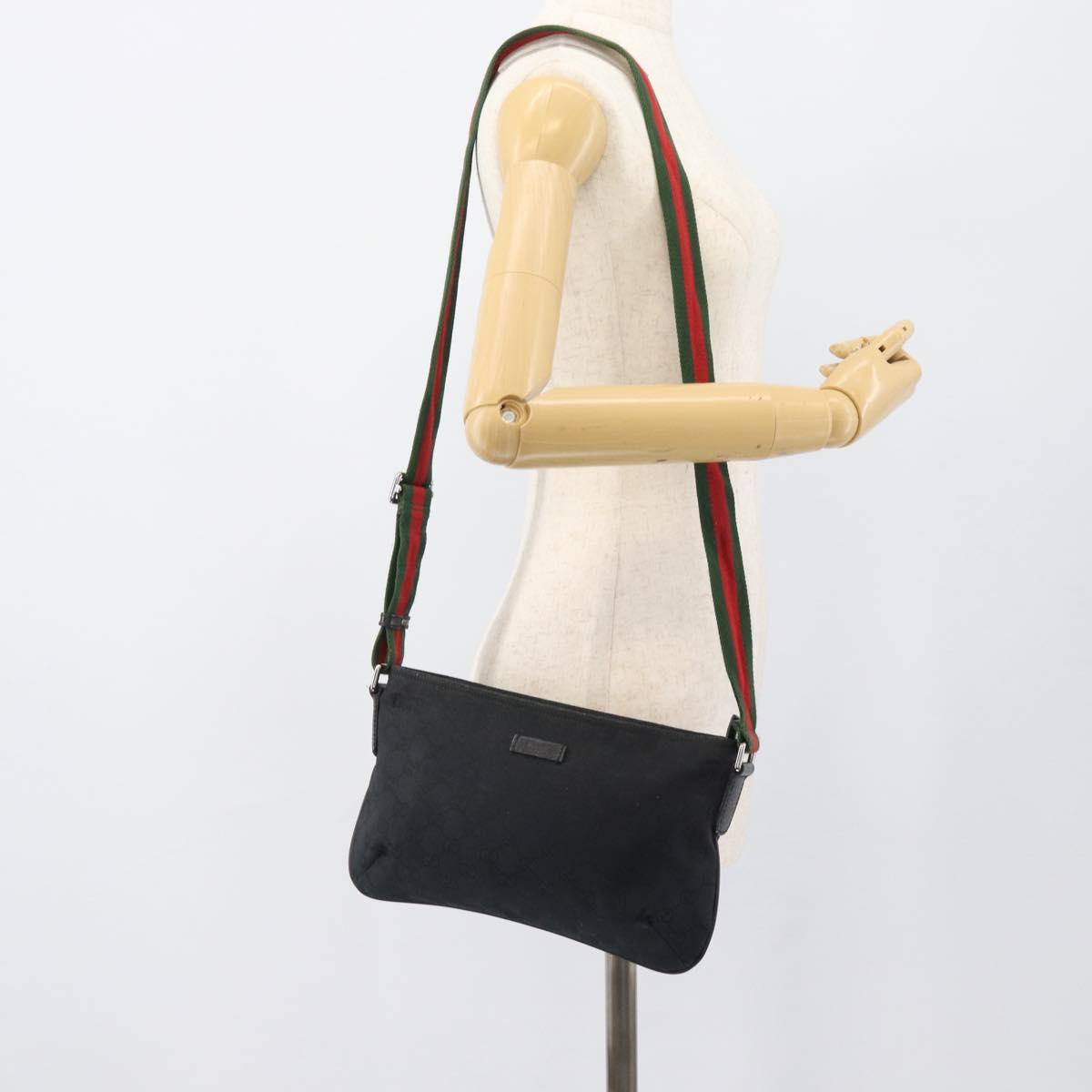 GUCCI GG Canvas Shoulder Bag Black Silver 189749 Auth 196176