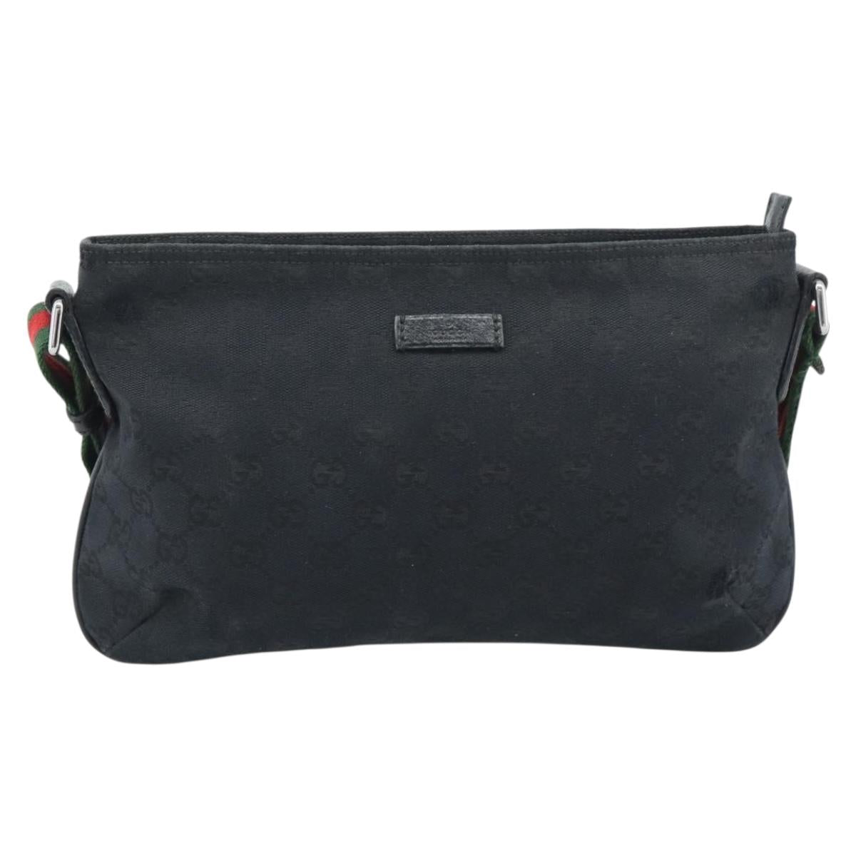 GUCCI GG Canvas Shoulder Bag Black Silver 189749 Auth 196176