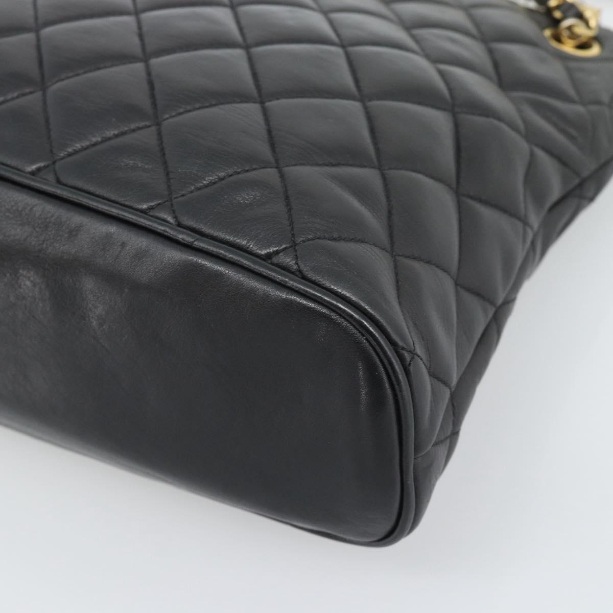 CHANEL Matelasse Chain Shoulder Bag Lamb Skin Black Gold Tone CC Auth 196177