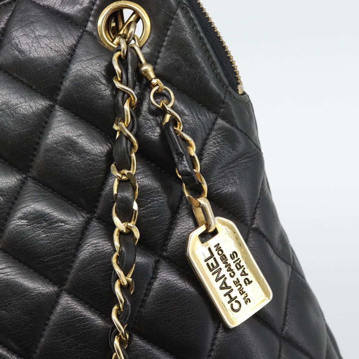 CHANEL Matelasse Chain Shoulder Bag Lamb Skin Black Gold Tone CC Auth 196177