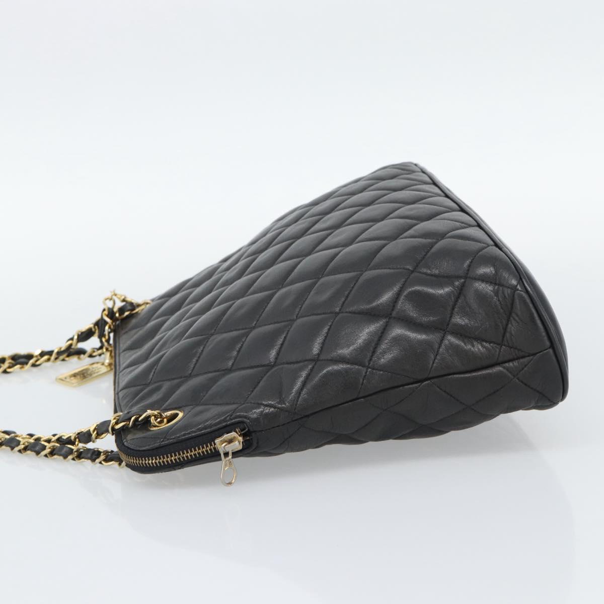 CHANEL Matelasse Chain Shoulder Bag Lamb Skin Black Gold Tone CC Auth 196177