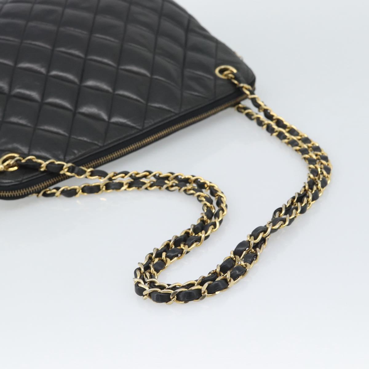 CHANEL Matelasse Chain Shoulder Bag Lamb Skin Black Gold Tone CC Auth 196177