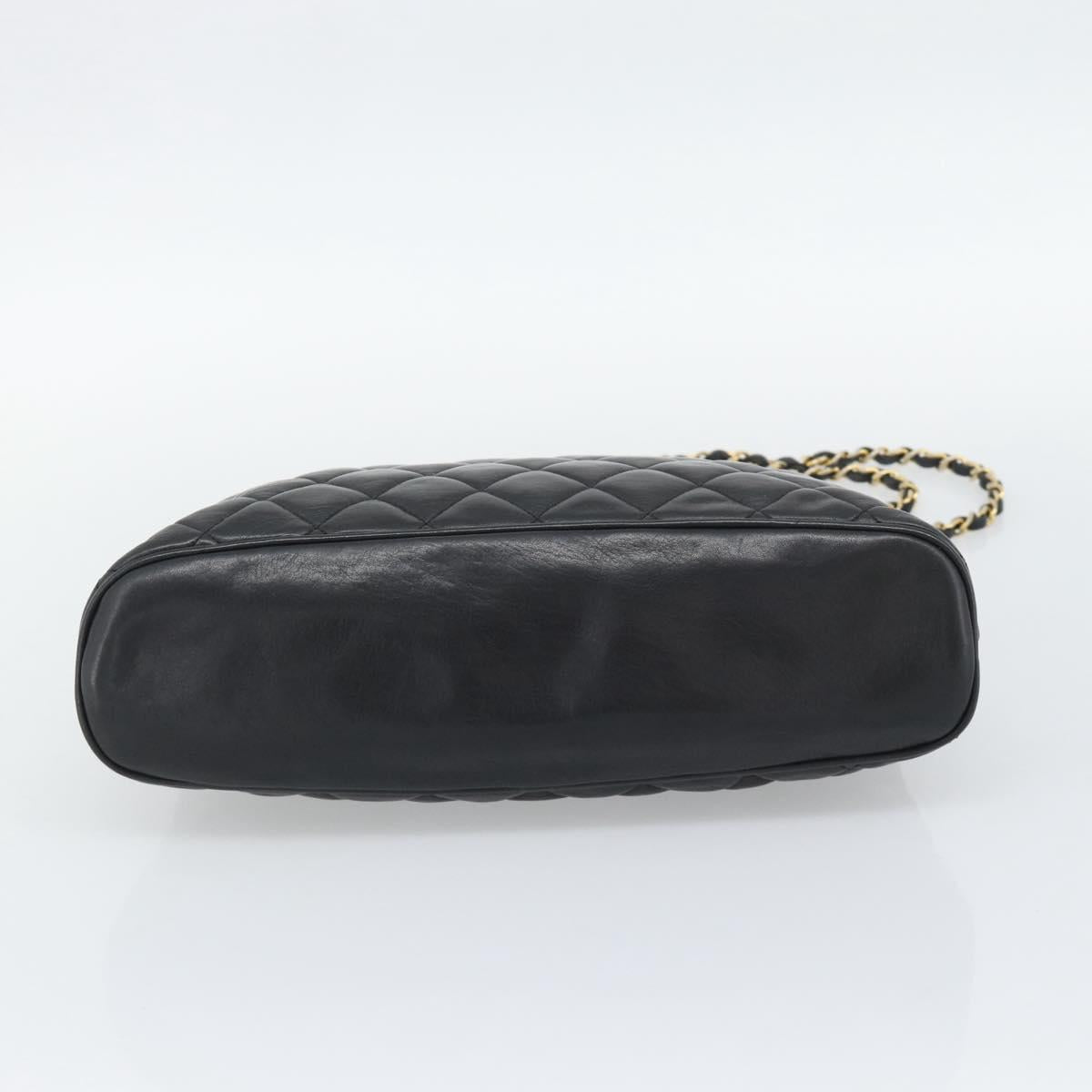 CHANEL Matelasse Chain Shoulder Bag Lamb Skin Black Gold Tone CC Auth 196177