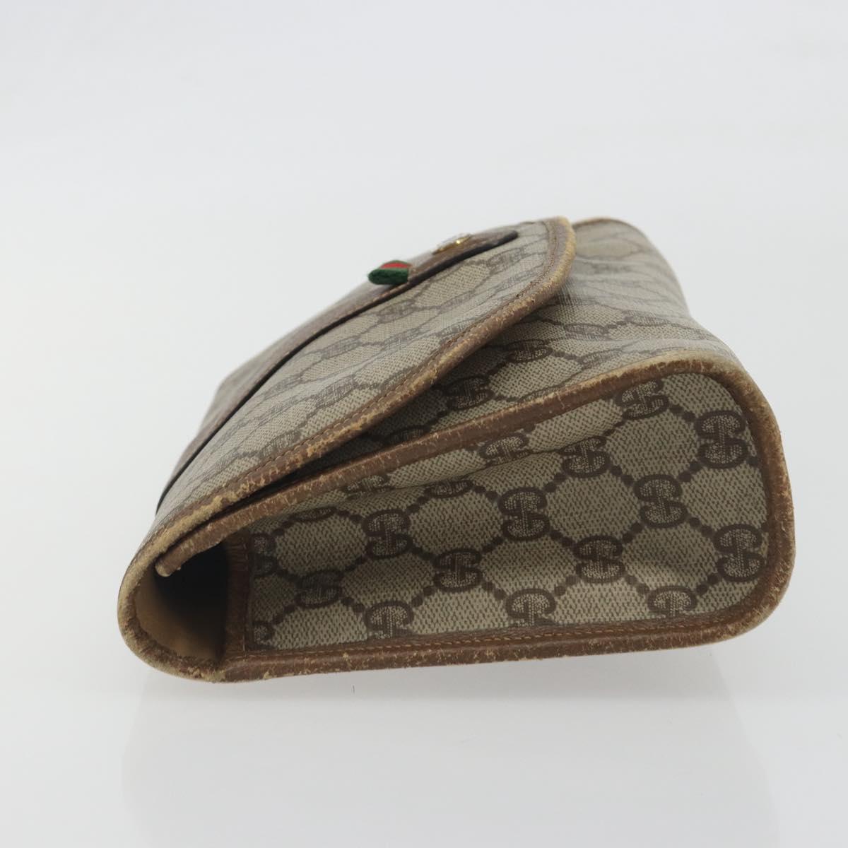 GUCCI GG Supreme Web Sherry Line Clutch Bag PVC Beige Gold Tone Auth 196180