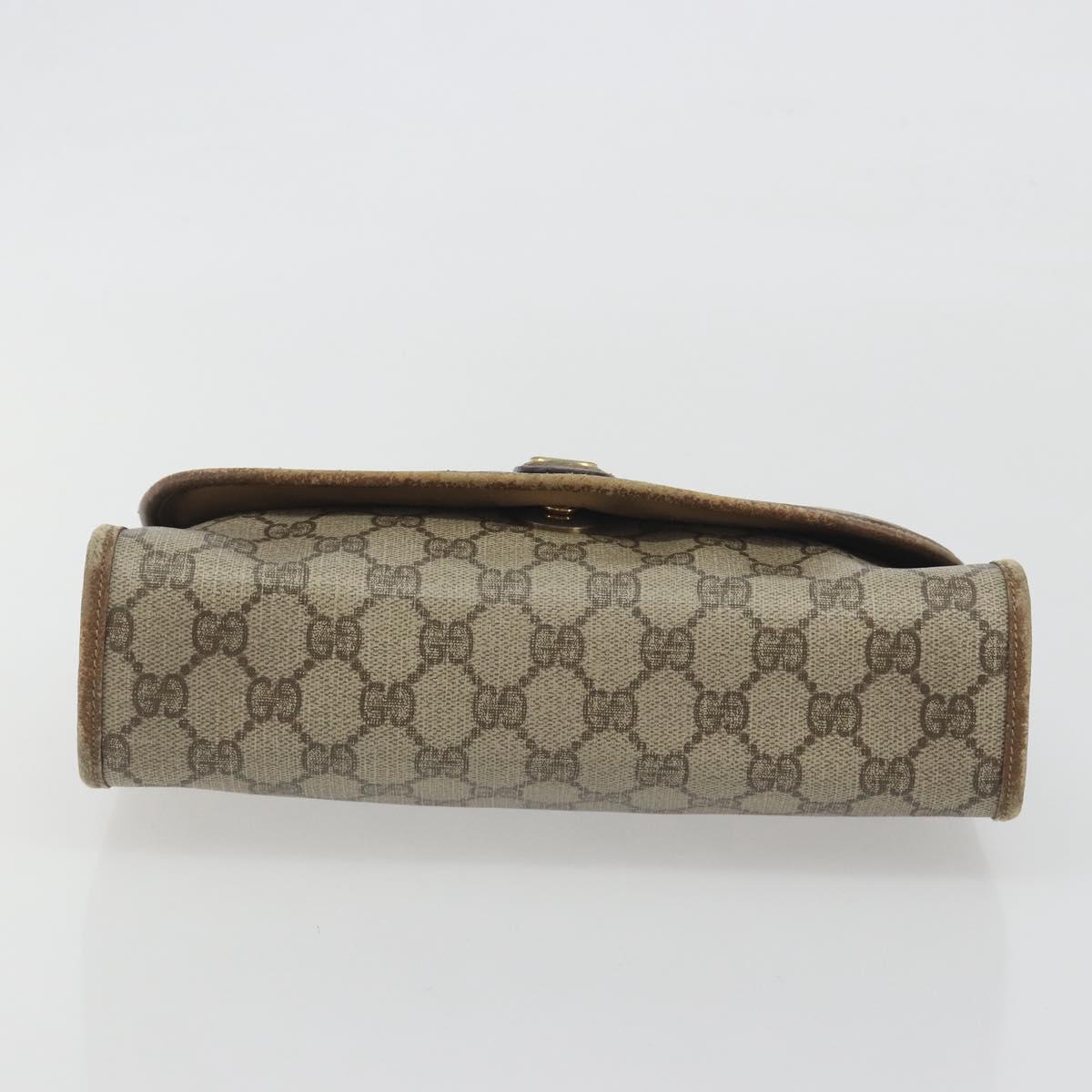GUCCI GG Supreme Web Sherry Line Clutch Bag PVC Beige Gold Tone Auth 196180