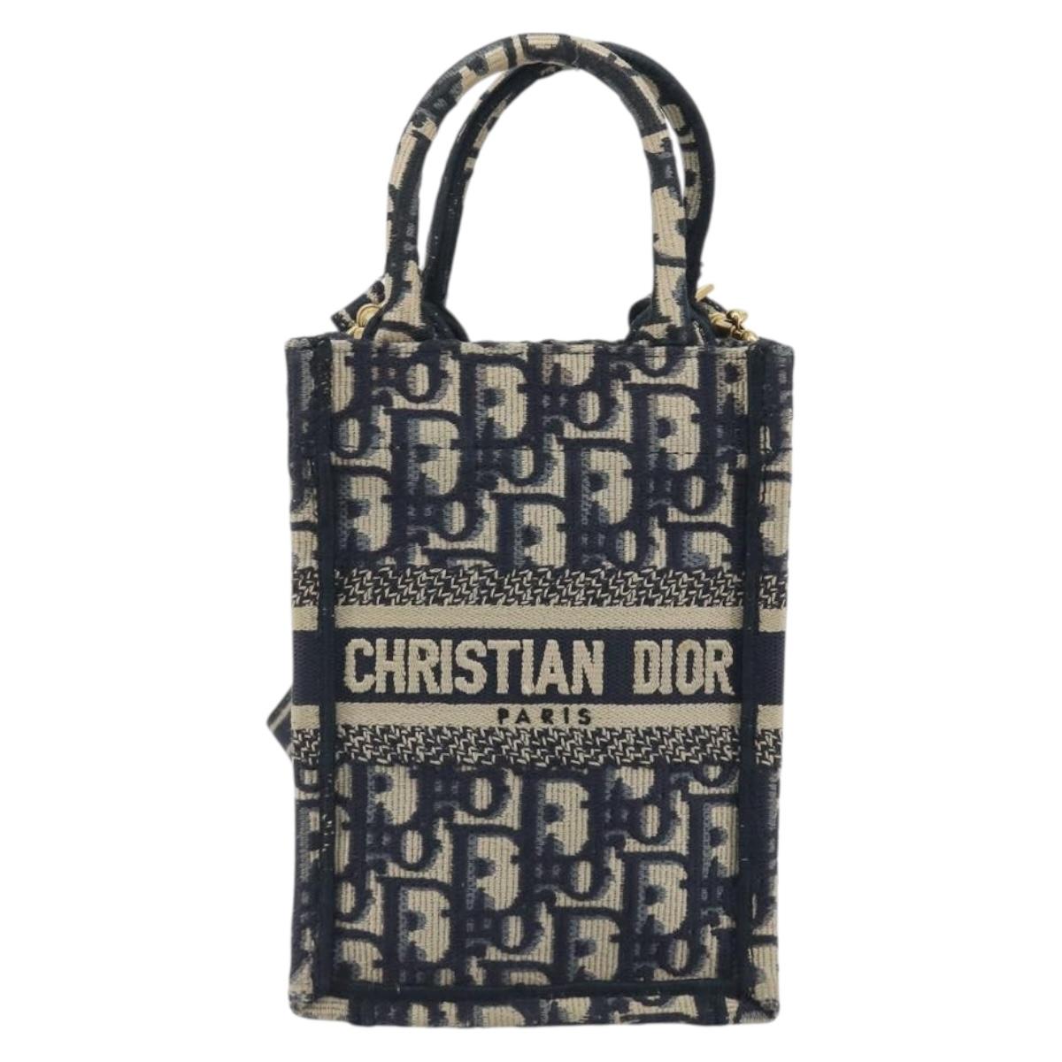 Christian Dior Trotter Book Tote Mini Vertical Phone Bag Navy Auth 196183A