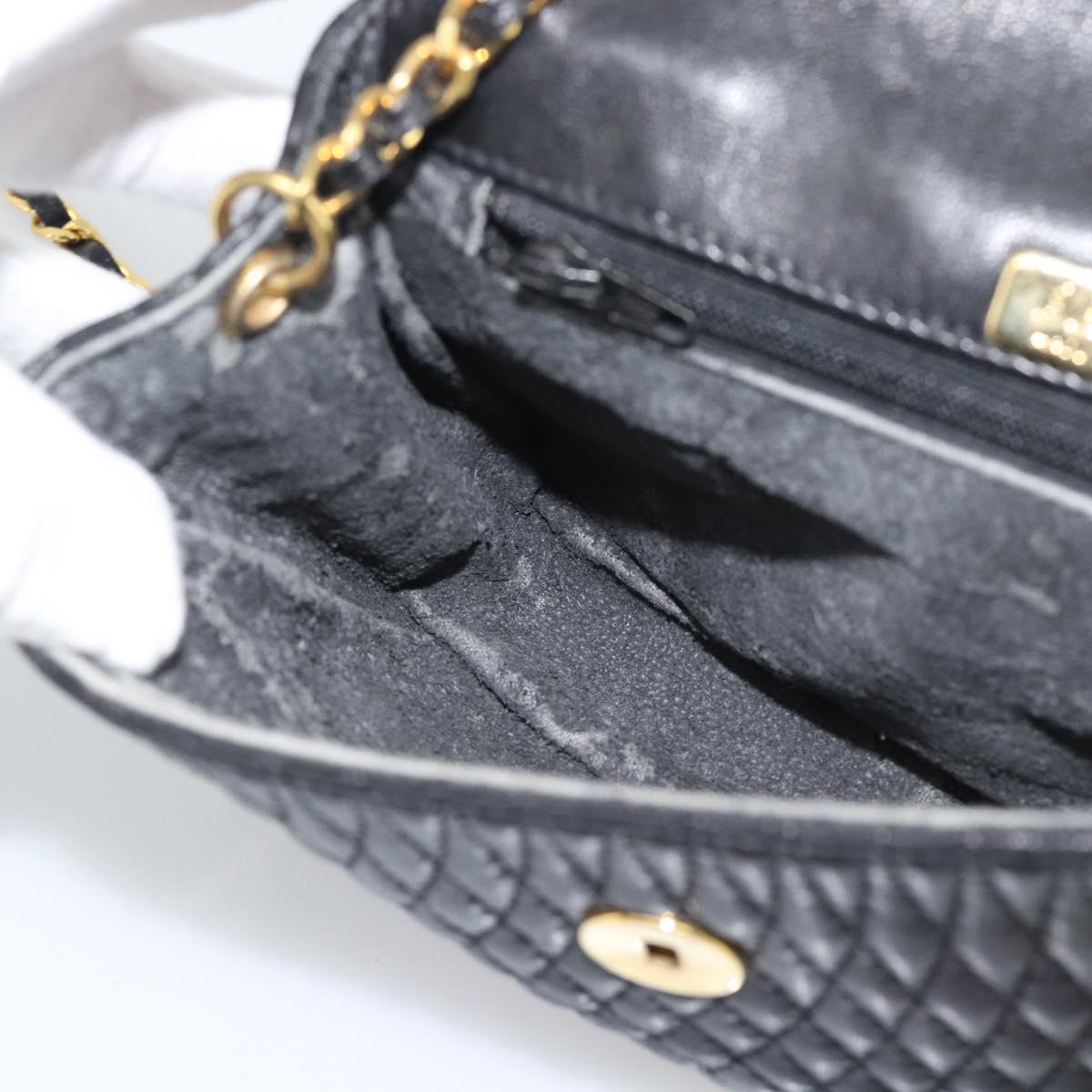 BALLY Chain Shoulder Bag Leather Black Gold Tone Auth 196184