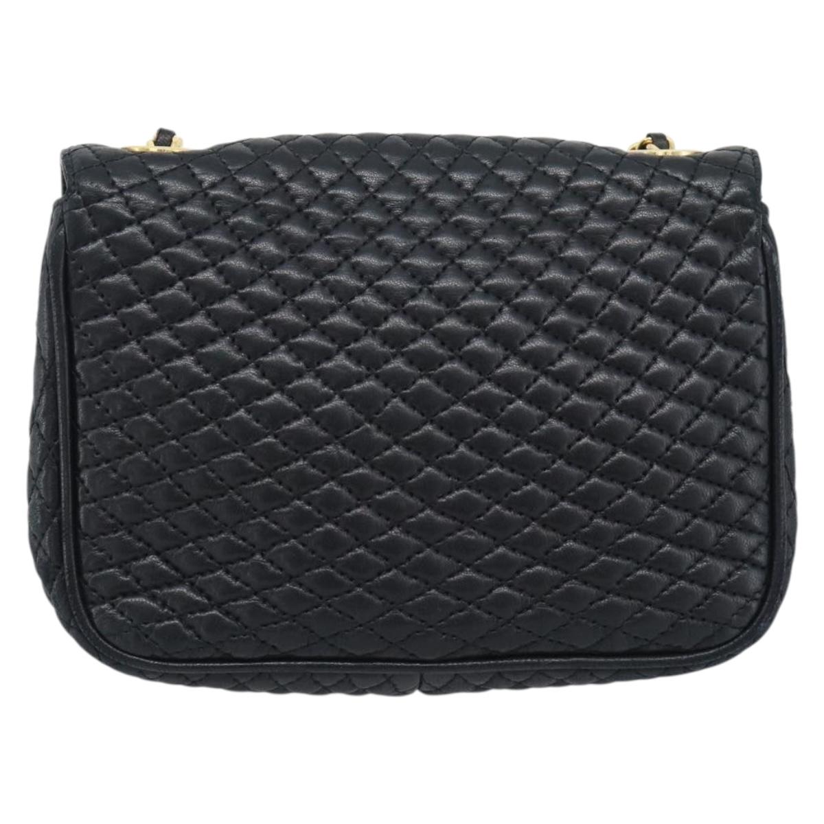BALLY Chain Shoulder Bag Leather Black Gold Tone Auth 196184