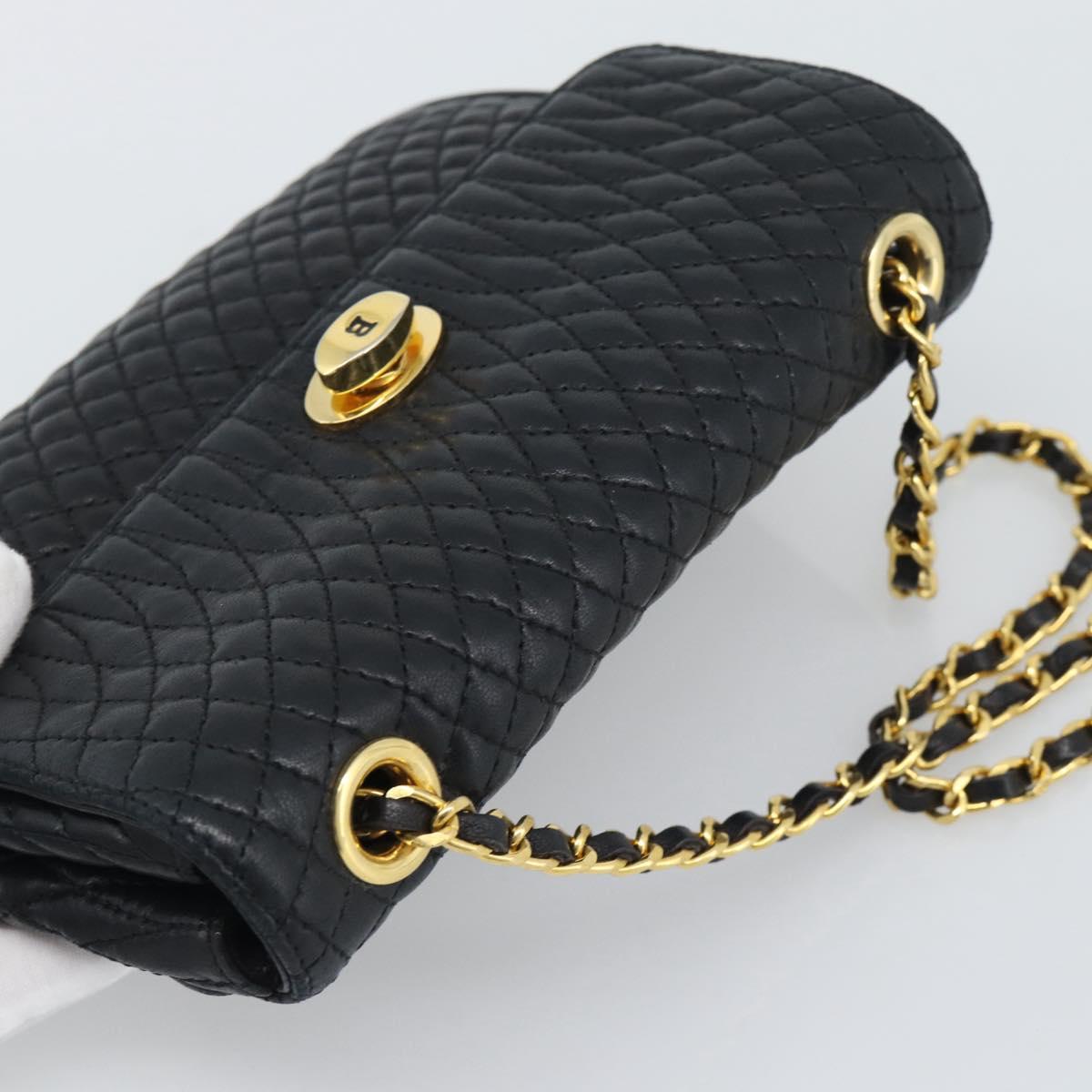 BALLY Chain Shoulder Bag Leather Black Gold Tone Auth 196184