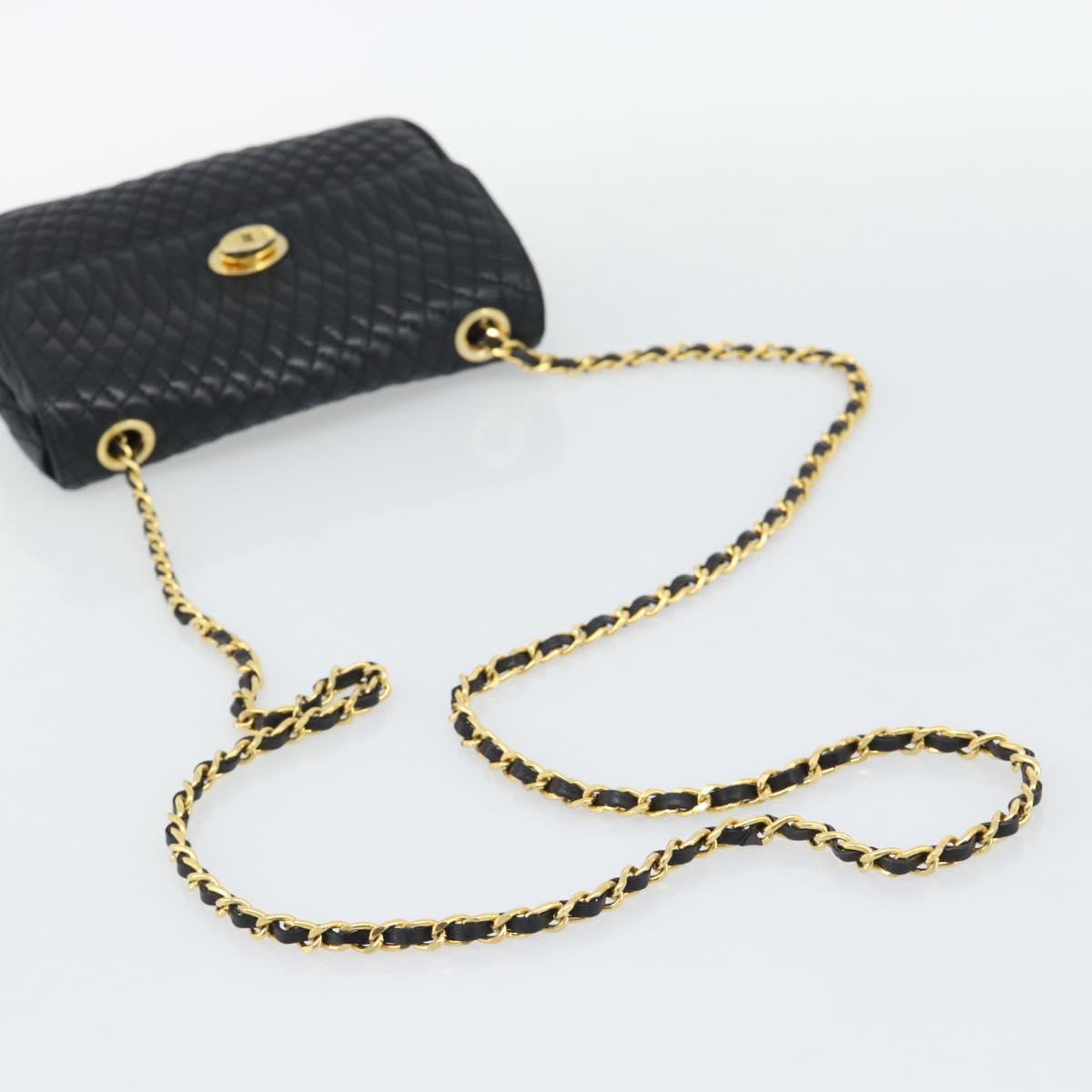 BALLY Chain Shoulder Bag Leather Black Gold Tone Auth 196184