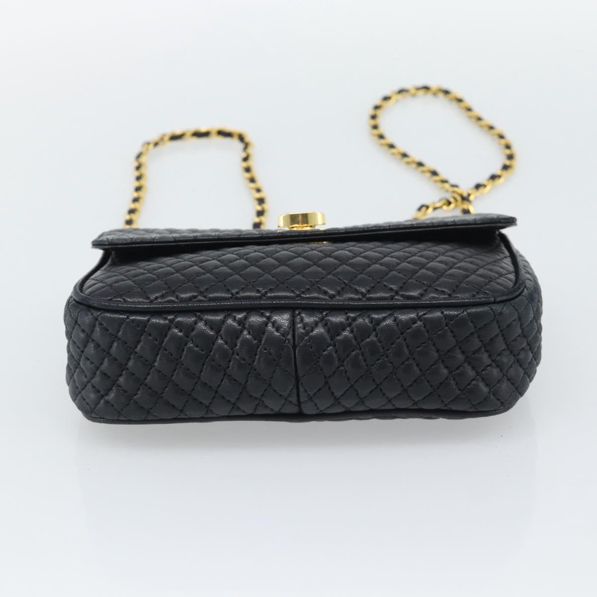 BALLY Chain Shoulder Bag Leather Black Gold Tone Auth 196184