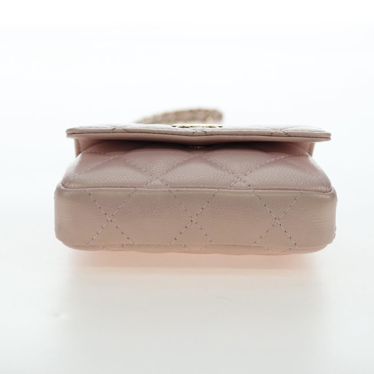 CHANEL Matelasse Chain Shoulder Pouch Caviar Skin Pink Gold Tone CC Auth 196186V