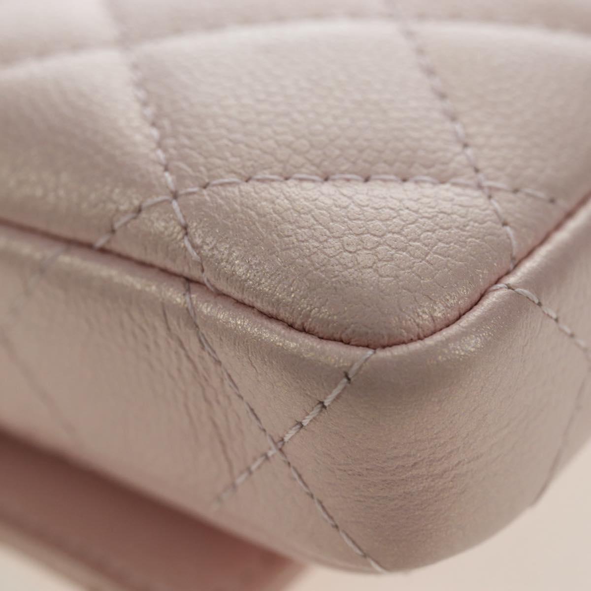 CHANEL Matelasse Chain Shoulder Pouch Caviar Skin Pink Gold Tone CC Auth 196186V