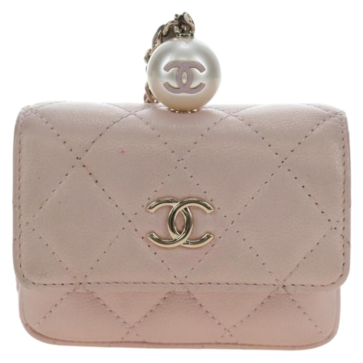 CHANEL Matelasse Chain Shoulder Pouch Caviar Skin Pink Gold Tone CC Auth 196186V