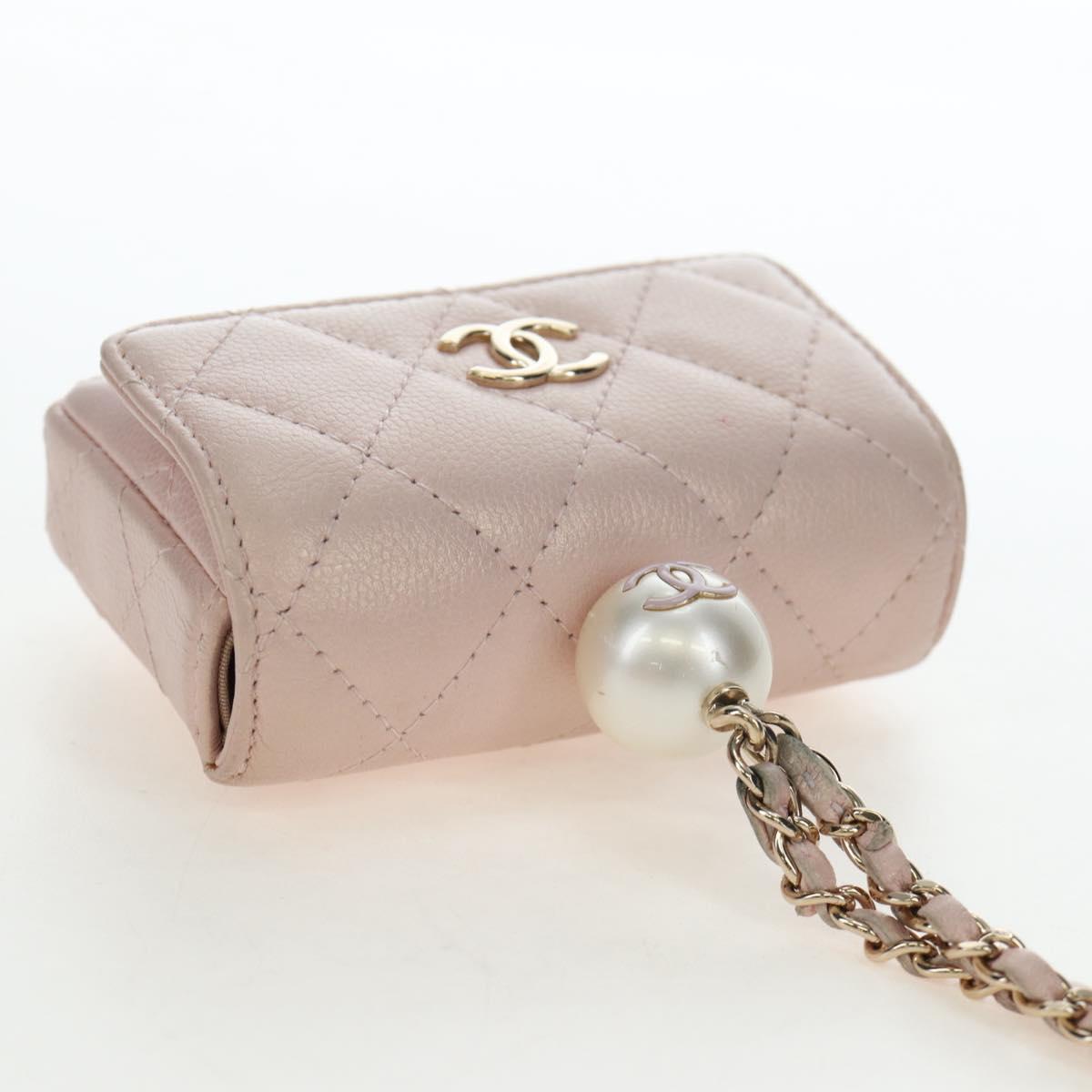 CHANEL Matelasse Chain Shoulder Pouch Caviar Skin Pink Gold Tone CC Auth 196186V
