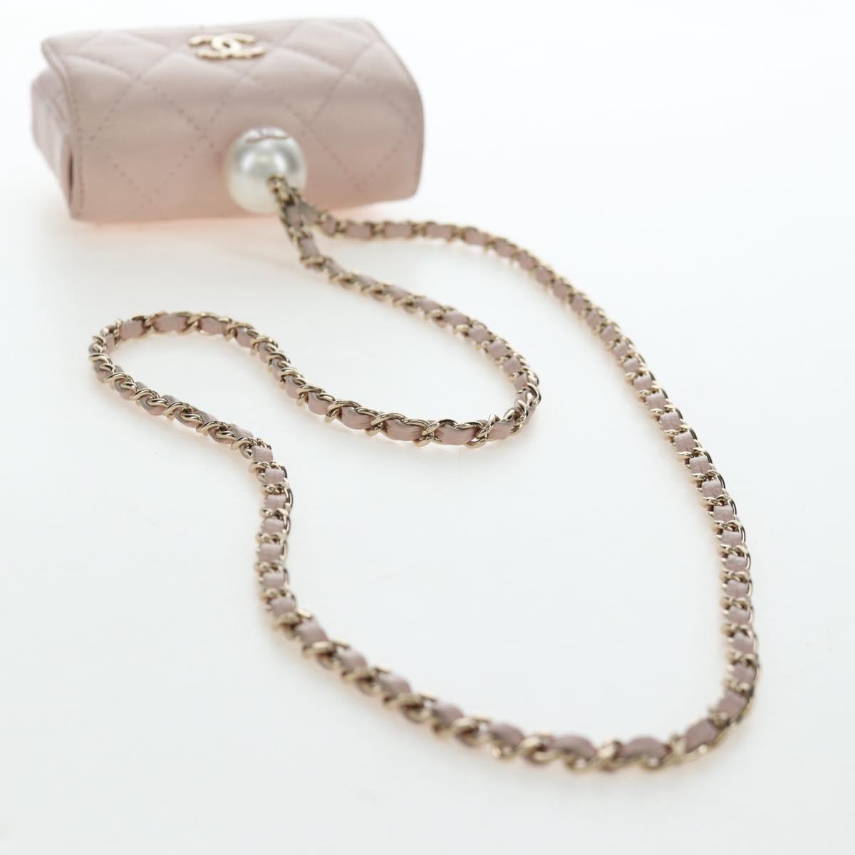 CHANEL Matelasse Chain Shoulder Pouch Caviar Skin Pink Gold Tone CC Auth 196186V