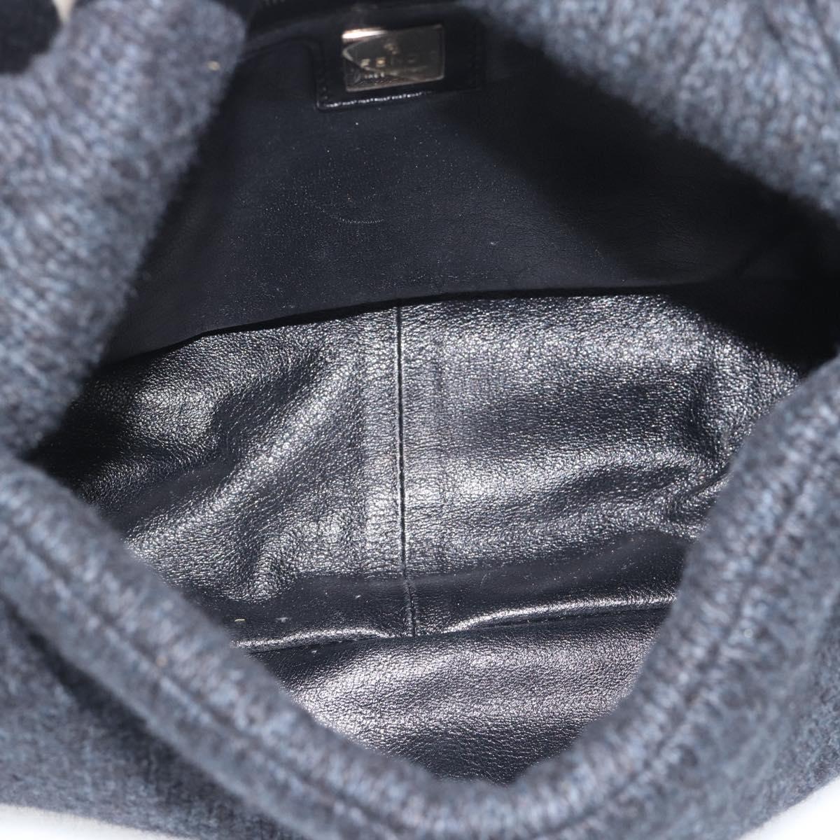 FENDI Mamma Baguette Shoulder Bag Wool Navy Silver Auth 196191