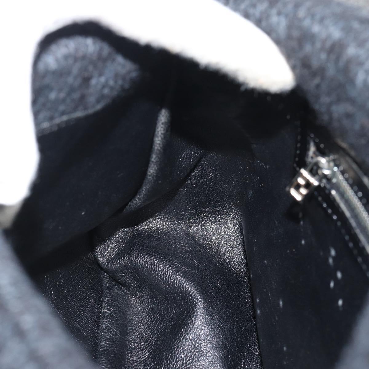 FENDI Mamma Baguette Shoulder Bag Wool Navy Silver Auth 196191
