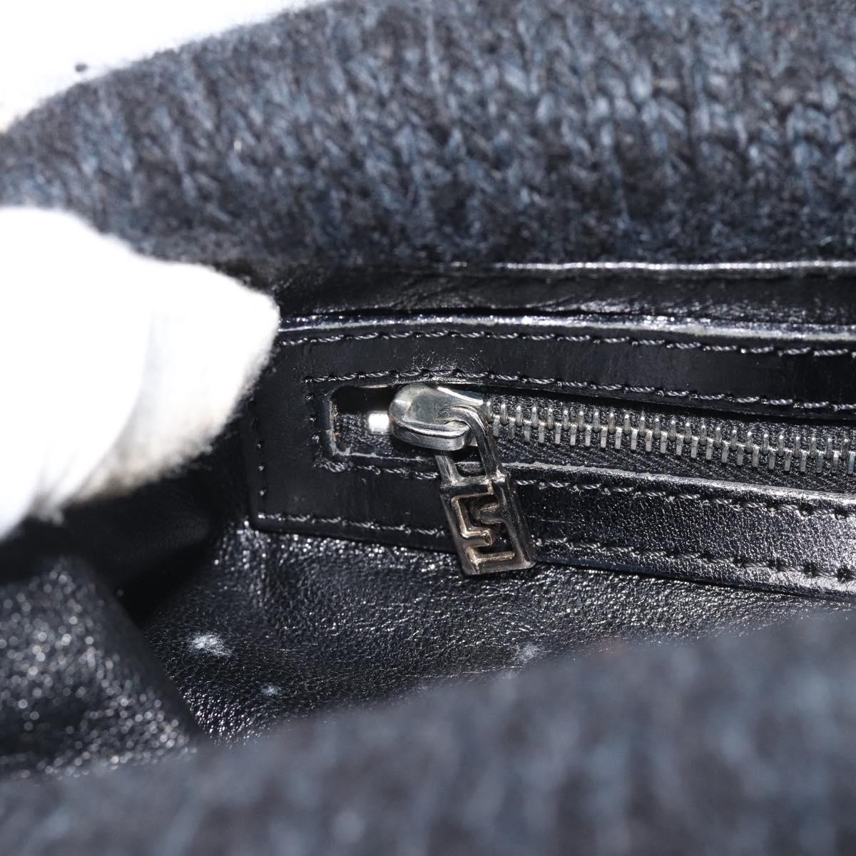 FENDI Mamma Baguette Shoulder Bag Wool Navy Silver Auth 196191