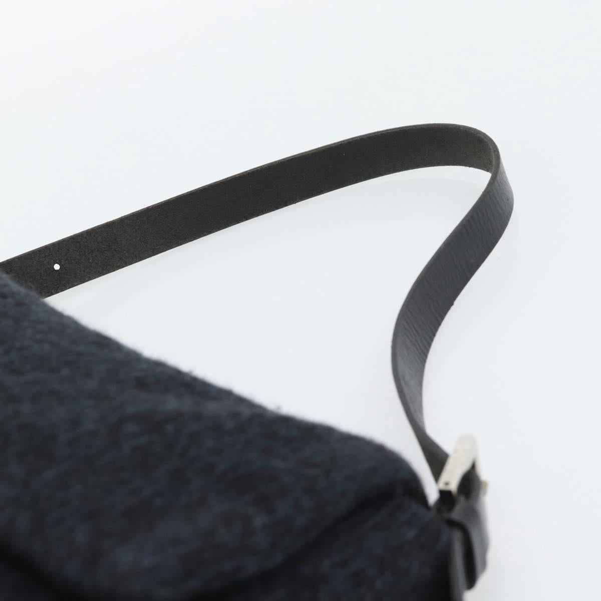 FENDI Mamma Baguette Shoulder Bag Wool Navy Silver Auth 196191