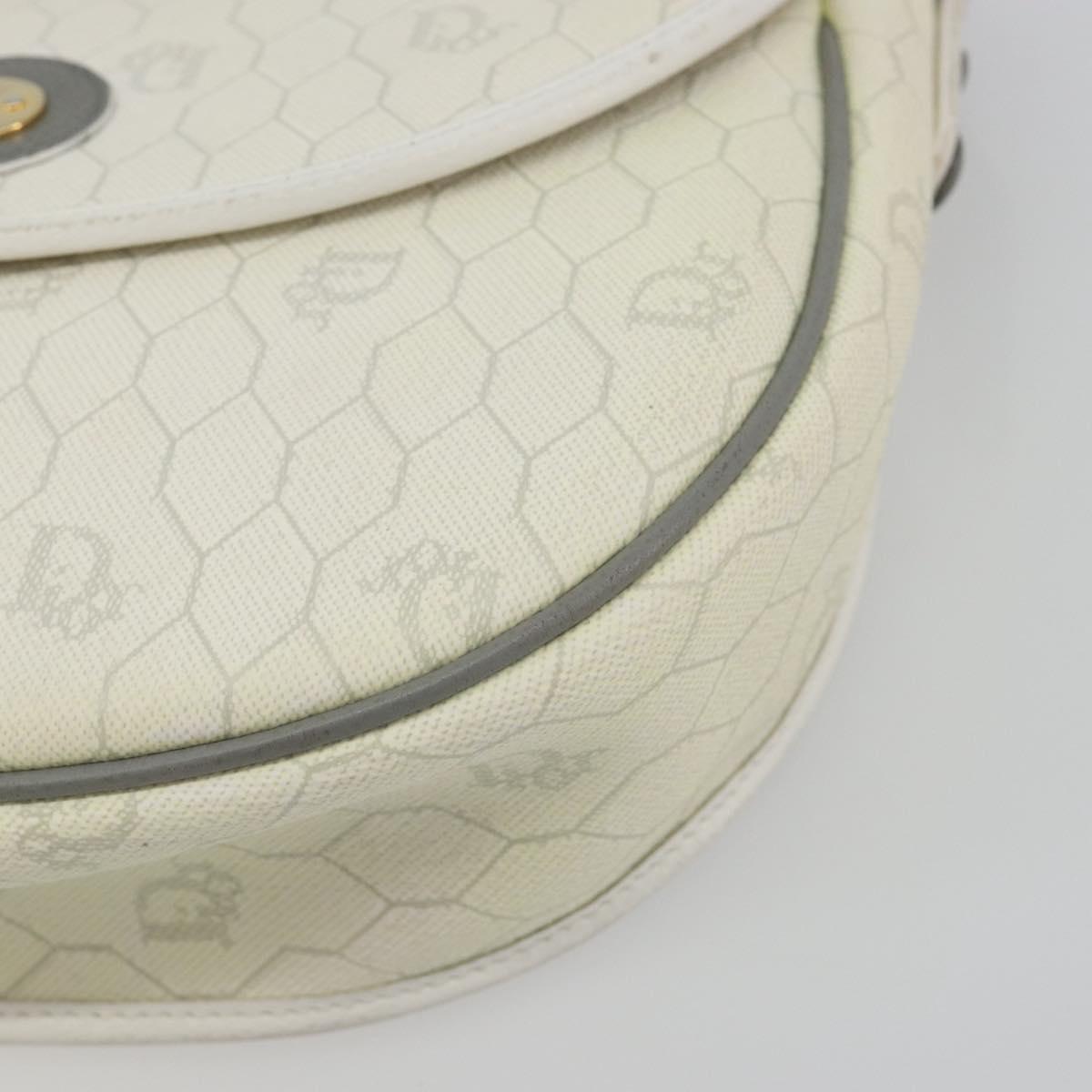 Christian Dior Honeycomb Shoulder Bag PVC Leather White Gold Tone Auth 196195