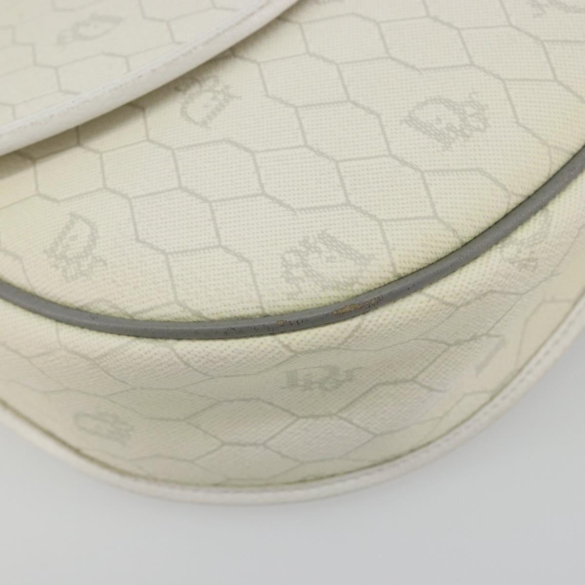 Christian Dior Honeycomb Shoulder Bag PVC Leather White Gold Tone Auth 196195