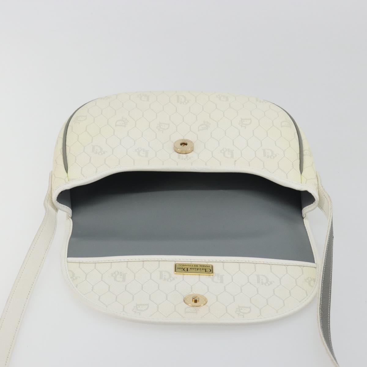 Christian Dior Honeycomb Shoulder Bag PVC Leather White Gold Tone Auth 196195