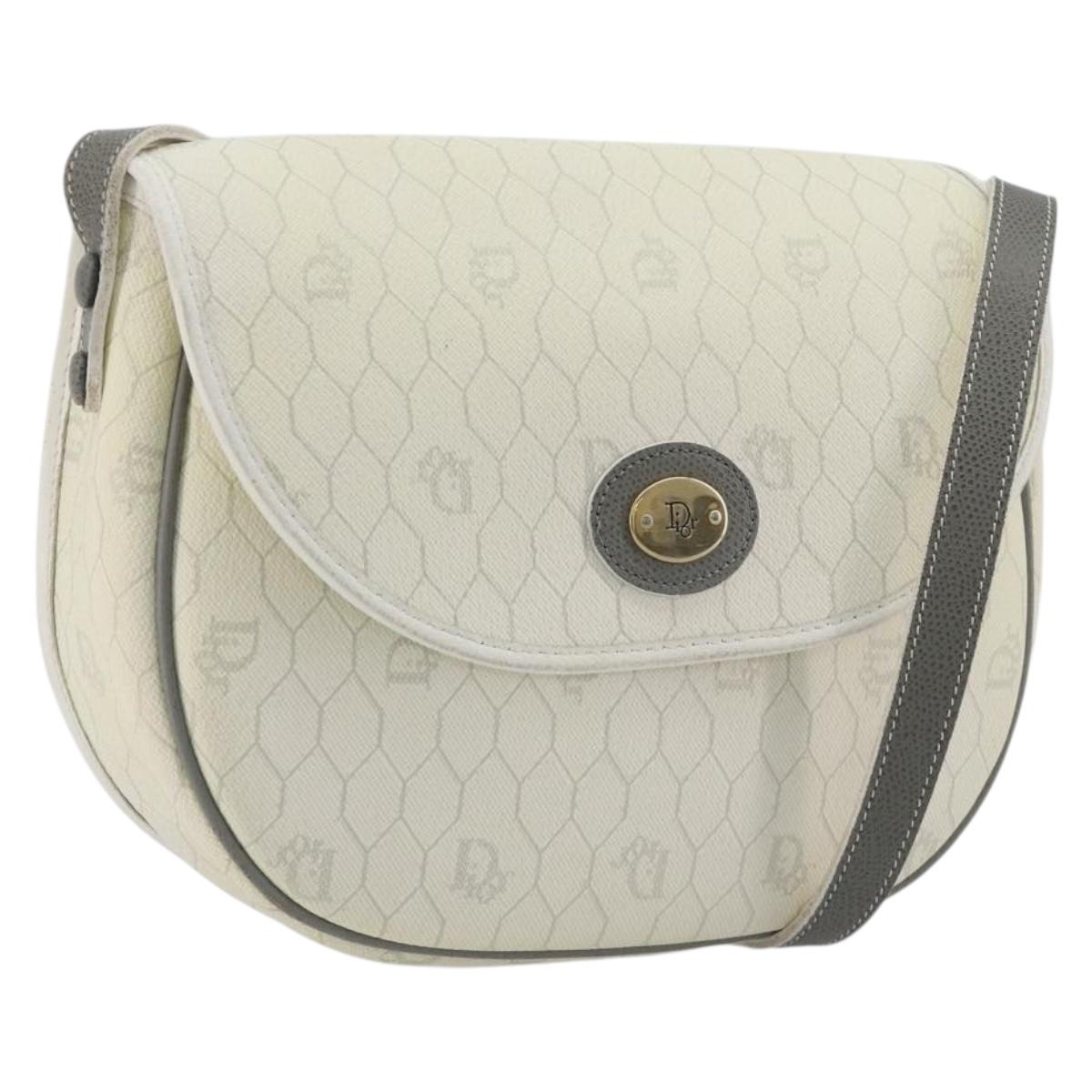 Christian Dior Honeycomb Shoulder Bag PVC Leather White Gold Tone Auth 196195