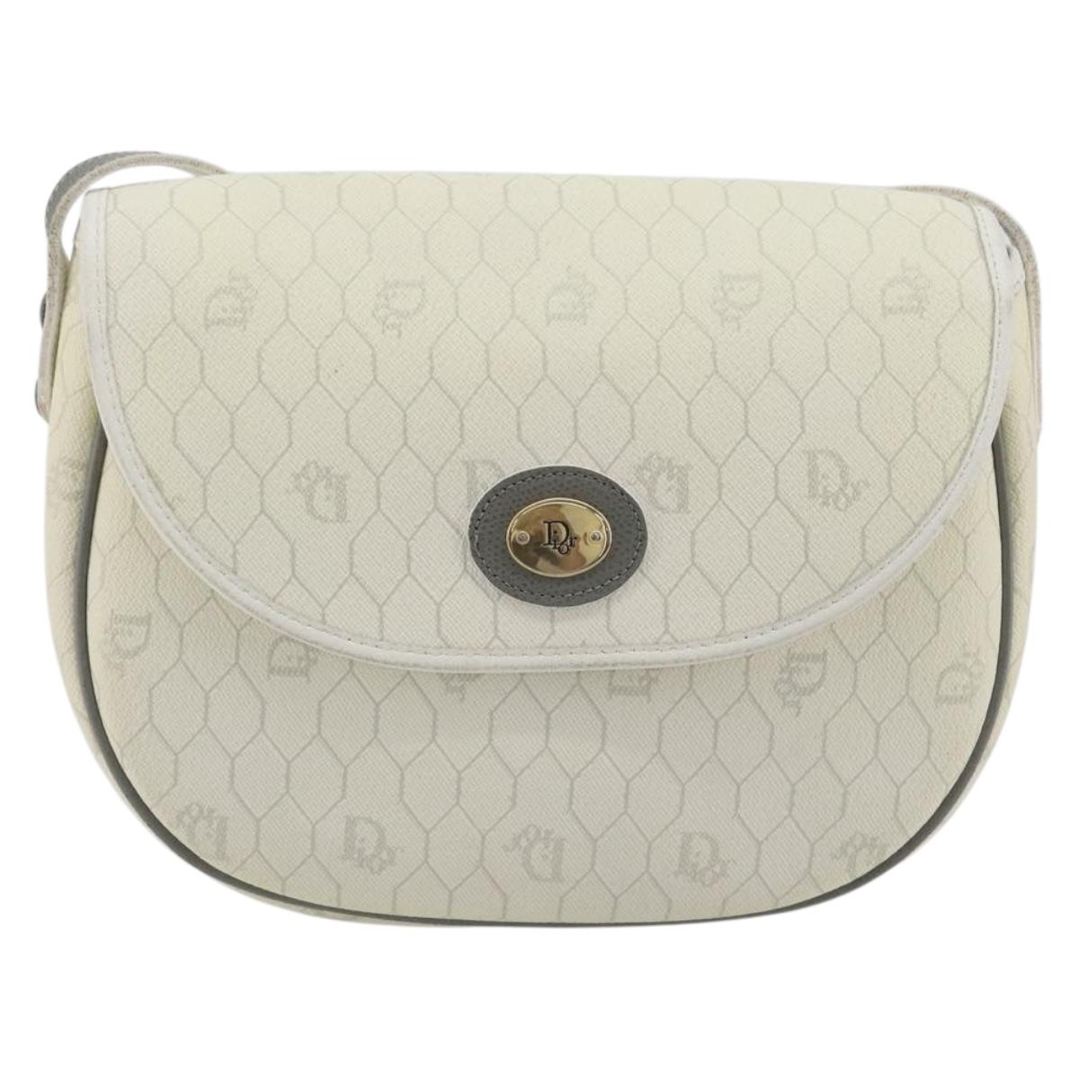 Christian Dior Honeycomb Shoulder Bag PVC Leather White Gold Tone Auth 196195