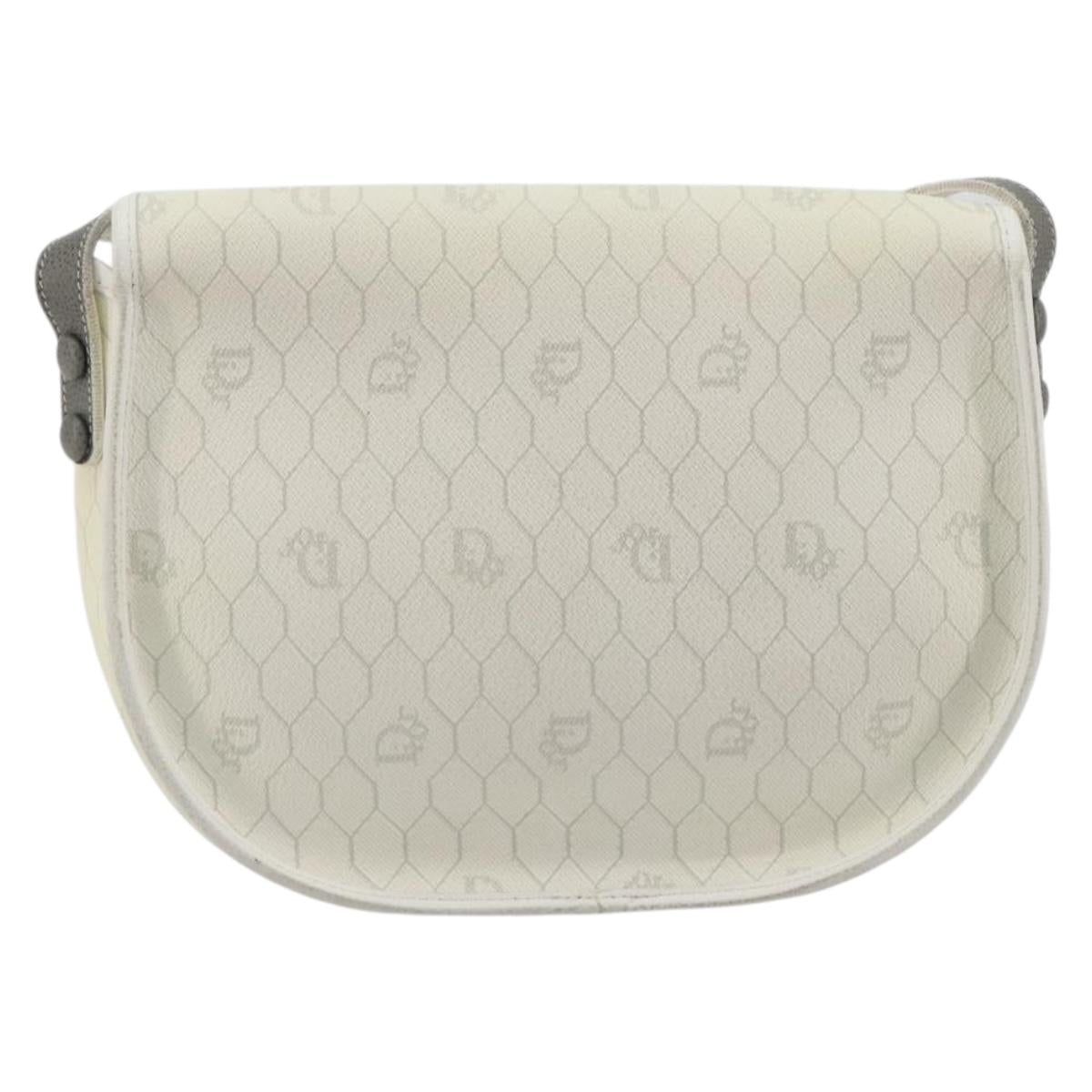 Christian Dior Honeycomb Shoulder Bag PVC Leather White Gold Tone Auth 196195