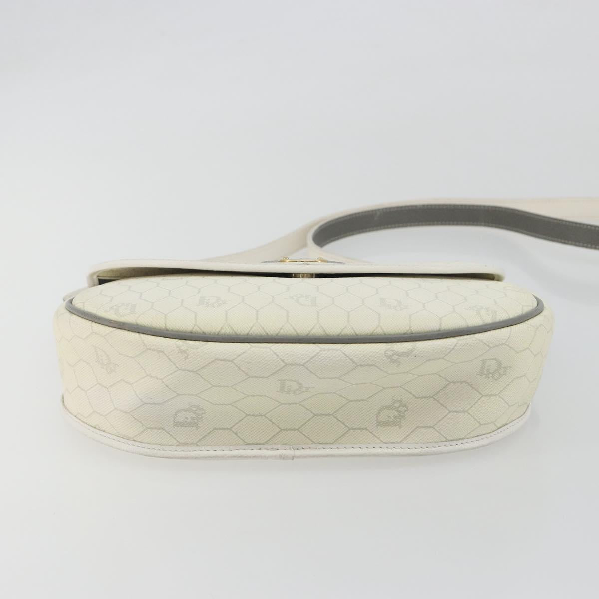 Christian Dior Honeycomb Shoulder Bag PVC Leather White Gold Tone Auth 196195