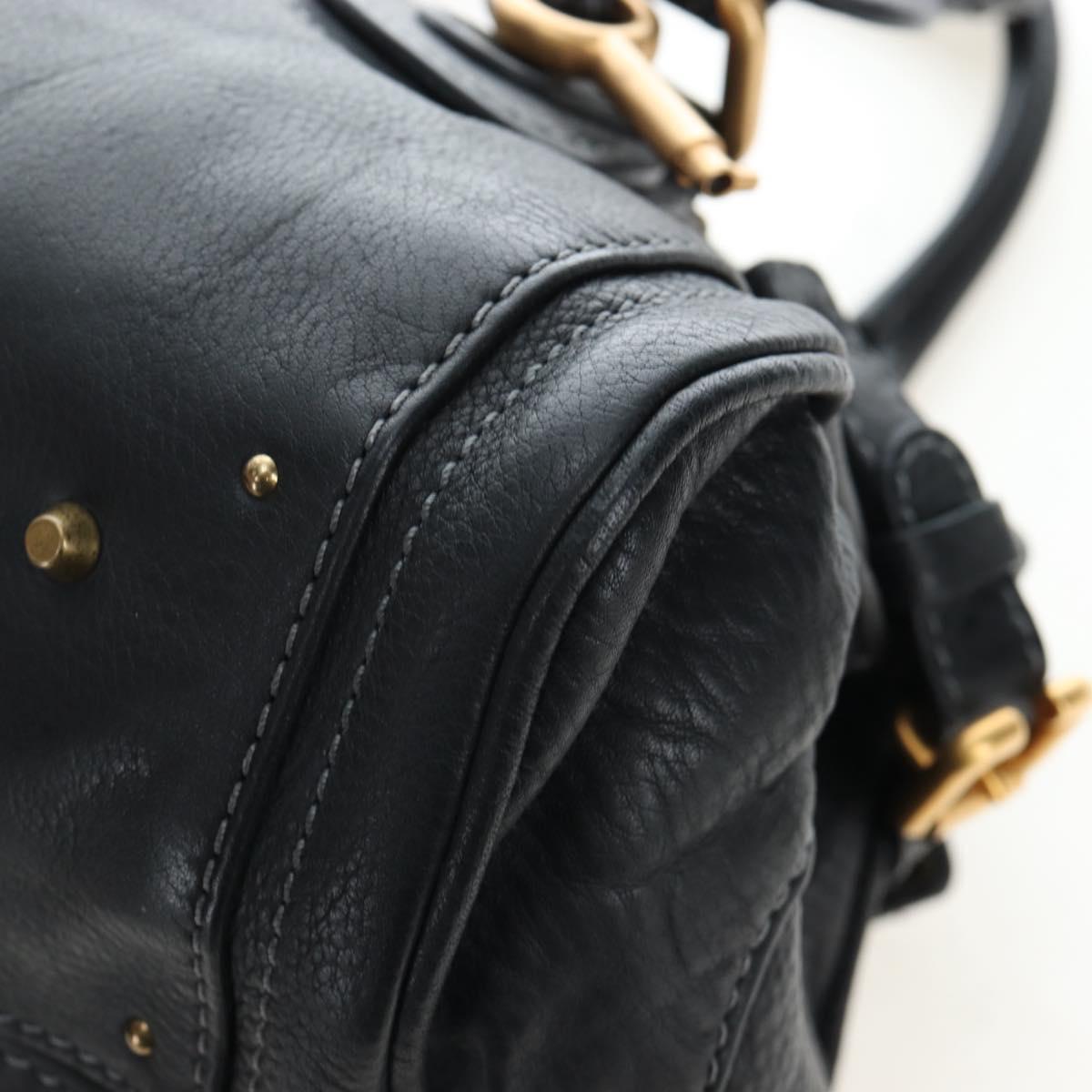 Chloe Paddington Hand Bag Leather Black Gold Tone Auth 196199V