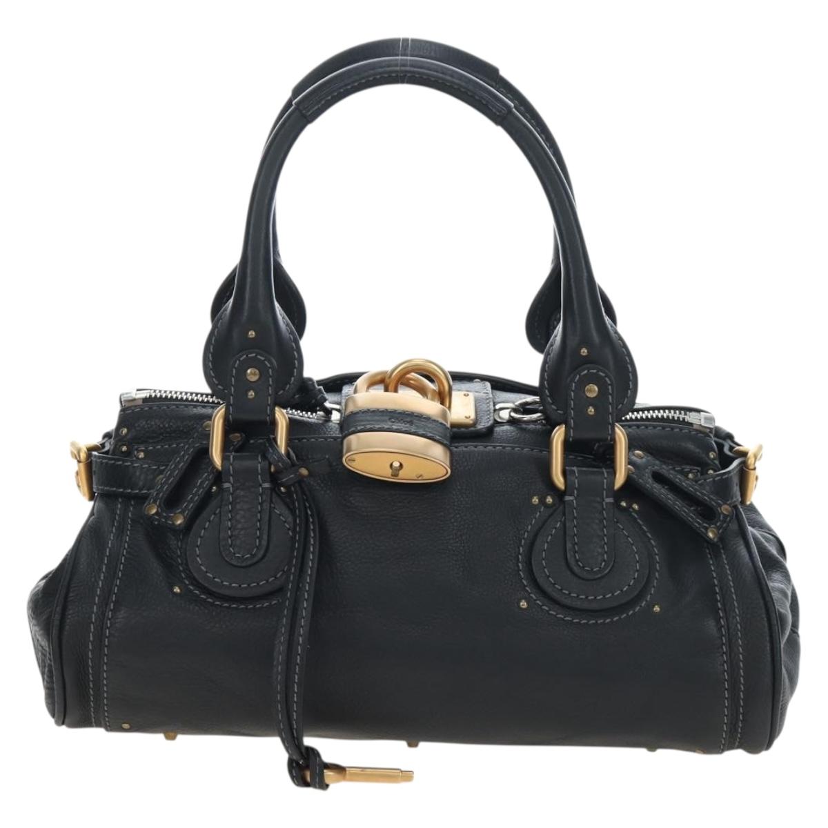Chloe Paddington Hand Bag Leather Black Gold Tone Auth 196199V