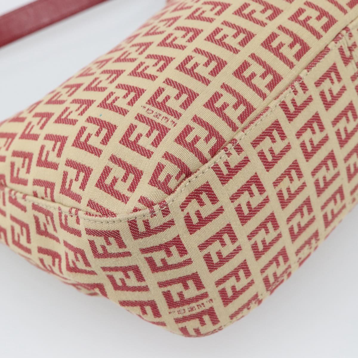 FENDI Zucchino Canvas Shoulder Bag Red Gold Tone 8BR036 Auth 196201A