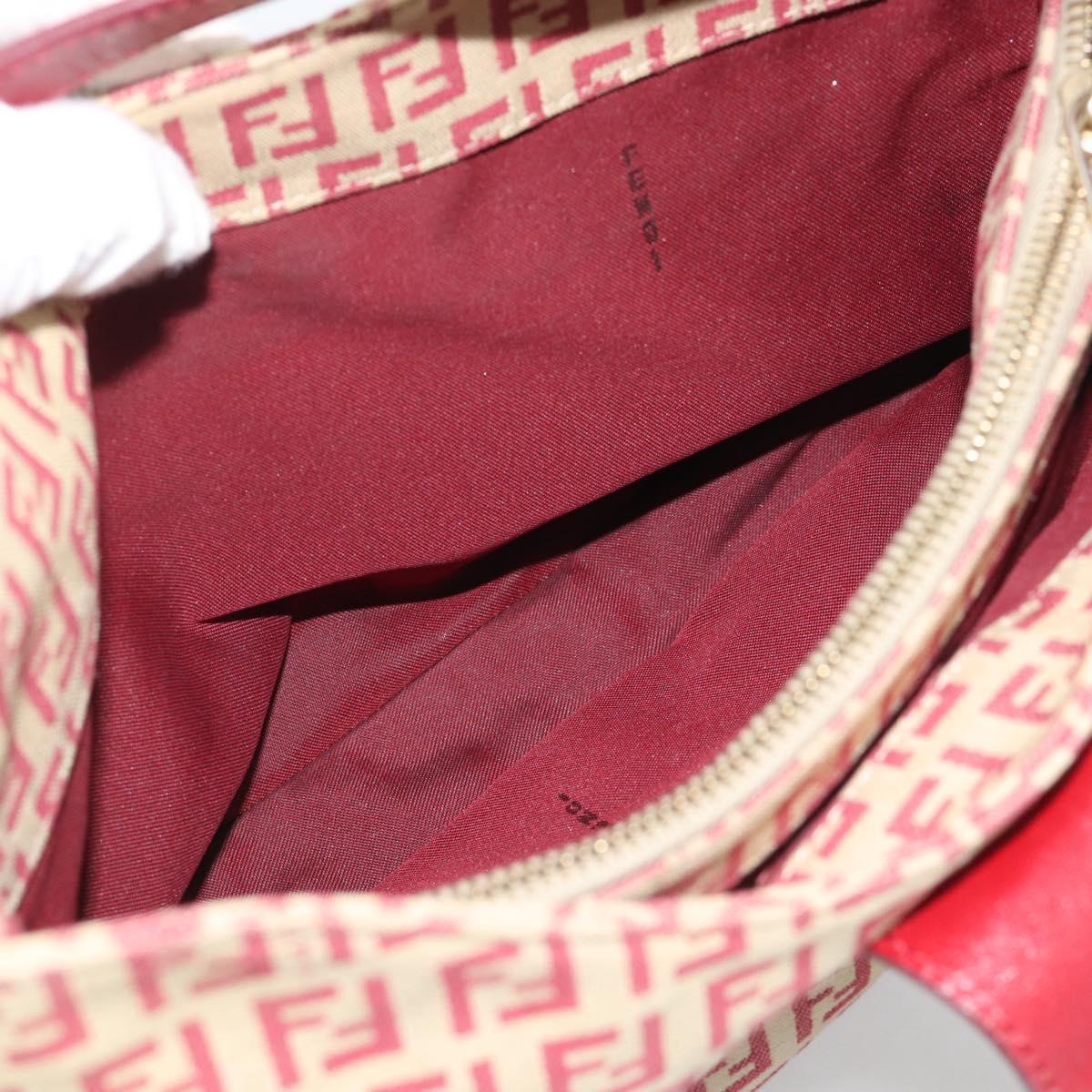 FENDI Zucchino Canvas Shoulder Bag Red Gold Tone 8BR036 Auth 196201A
